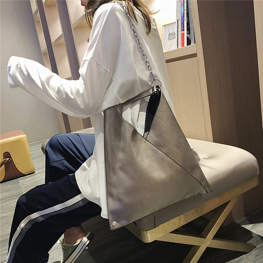 Luxury PU Leather Tote Bag – Large Capacity Chain Shoulder Bag for Women