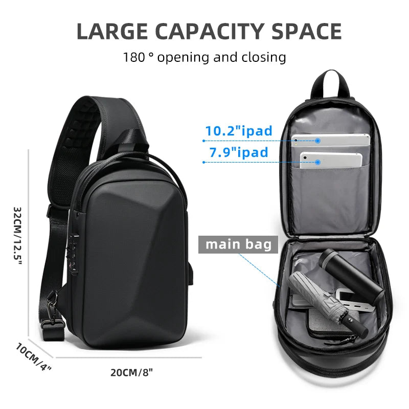 FENRUIEN Anti-Theft Waterproof Chest Pack – USB Charging Crossbody Shoulder Bag for Men