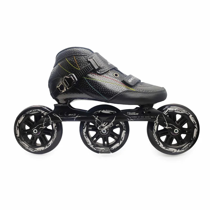125mm 3-Wheel Marathon Inline Speed Skates – Carbon Fiber, 3x125mm Racing Skate Shoes for Kids & Adults