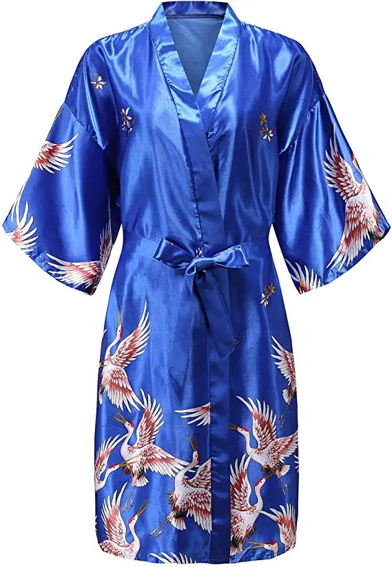 Silk Satin Floral Kimono Robe – Bridal Bridesmaid Short Bathrobe & Sleepwear for Women