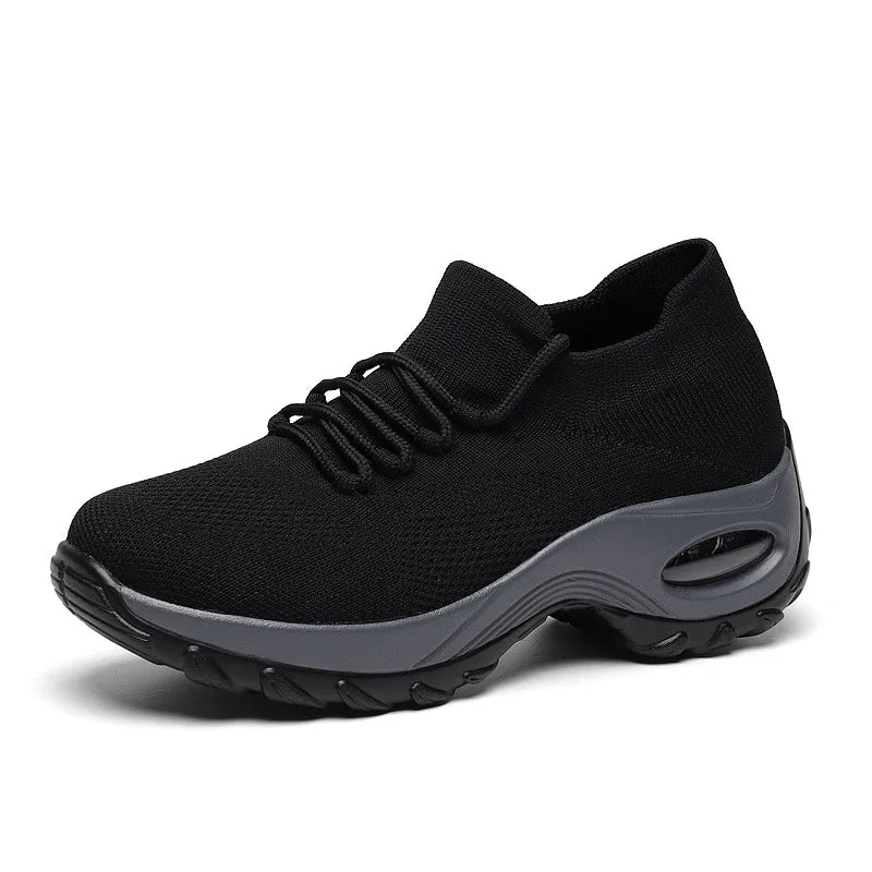 Women's Air Cushion Platform Sneakers — Mesh Lace-Up Tennis Shoes with Thick Sole (Sizes 35-42)