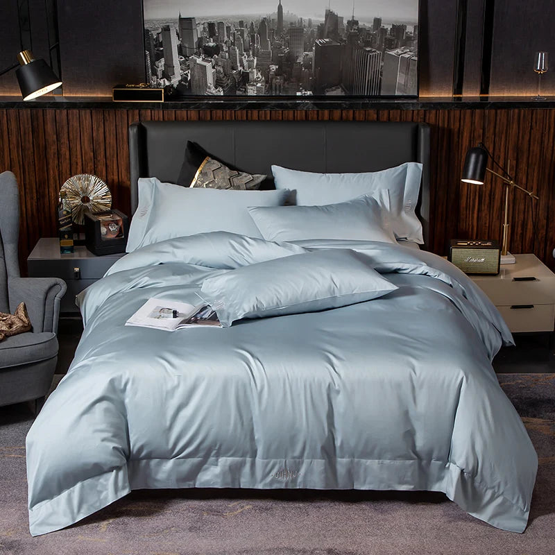 Egyptian Cotton Bedding Set – Silky Soft Duvet Cover, Bed Sheet & Pillow Shams, 4 or 6Pcs