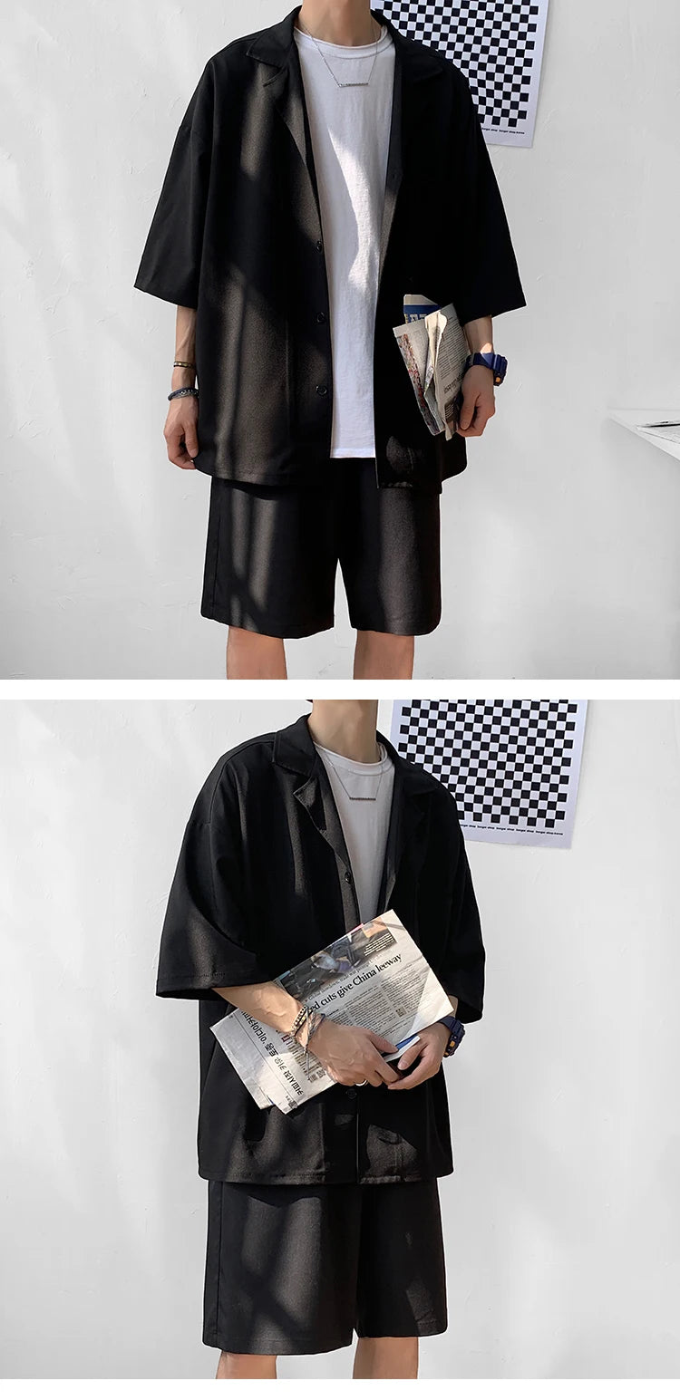 Men's Oversized Summer Jacket & Shorts Set – Korean Style 2-Piece Suit