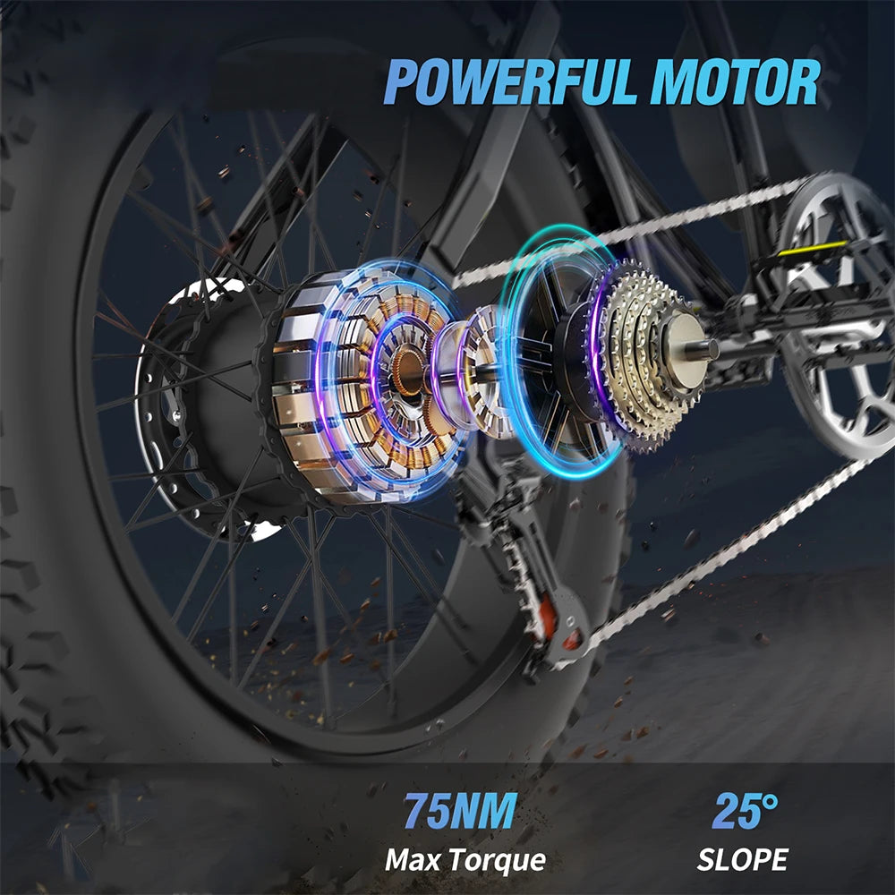 Ridstar Q20 Mini Fat Tire E-Bike — 48V 15Ah 20" Electric Dirt Mountain Bike (US Free Shipping)