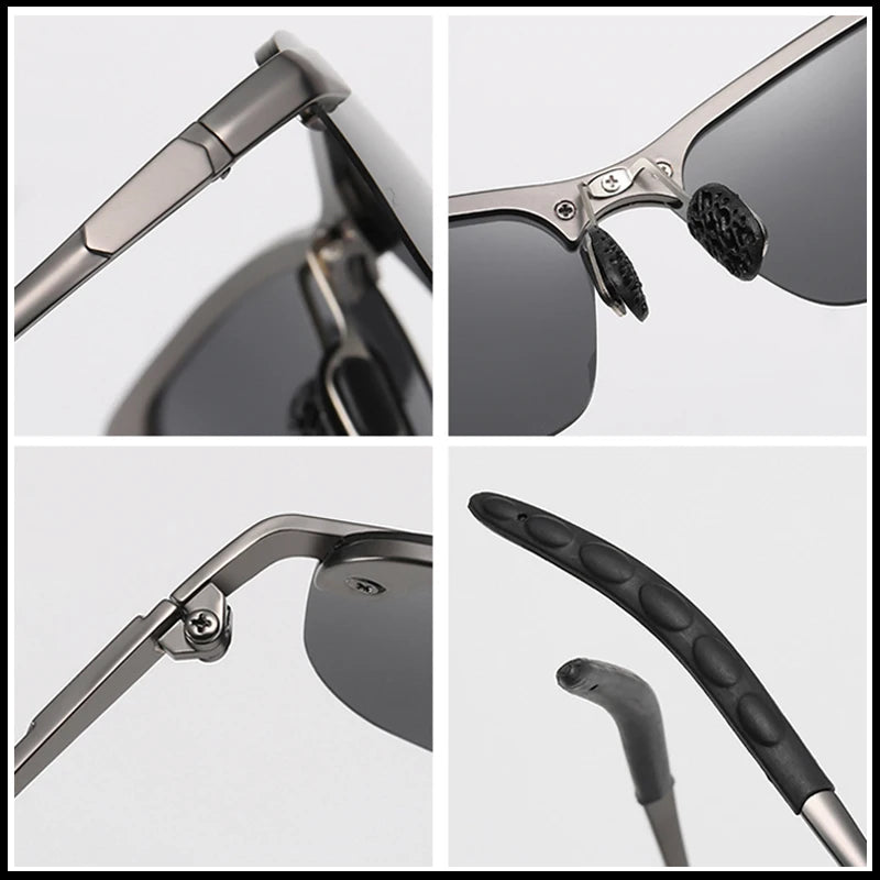 Half-Frame Photochromic Polarized Sunglasses | Vintage Metal Night Vision Driving Shades