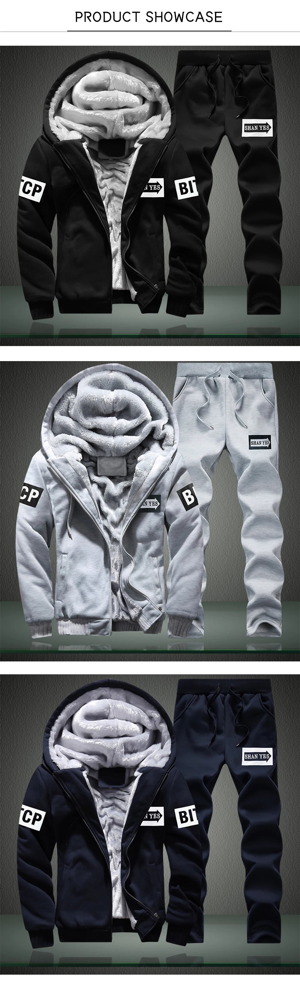Men's Fleece Lined Thick Hooded Tracksuit – Winter Sweatshirt & Pants Sportswear Set