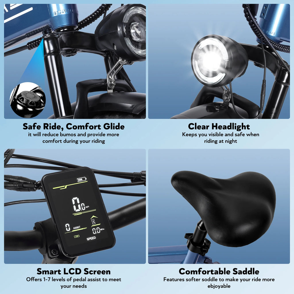 250W Folding Fat Tire Off-Road E-Bike — 48V 15Ah 20" City & Trail Electric Bicycle (EU Certified)