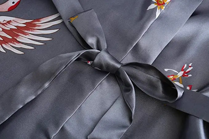 Silk Satin Floral Kimono Robe – Bridal Bridesmaid Short Bathrobe & Sleepwear for Women