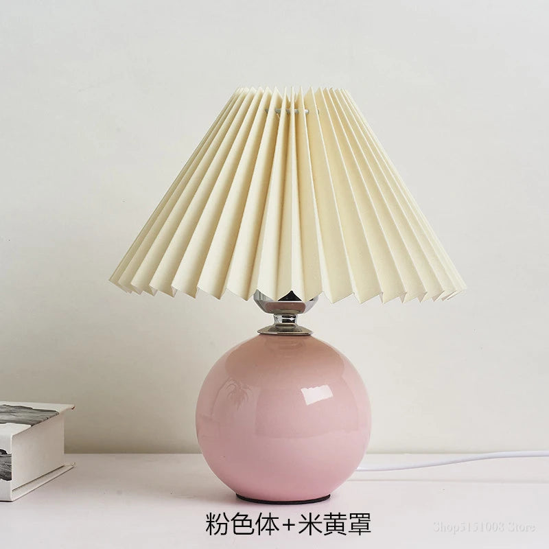 Ceramic Table Lamp – Pleated Fabric Shade