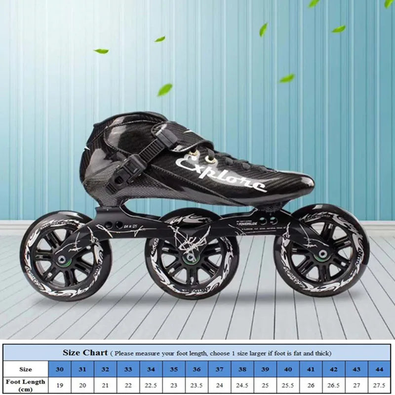 125mm 3-Wheel Marathon Inline Speed Skates – Carbon Fiber, 3x125mm Racing Skate Shoes for Kids & Adults