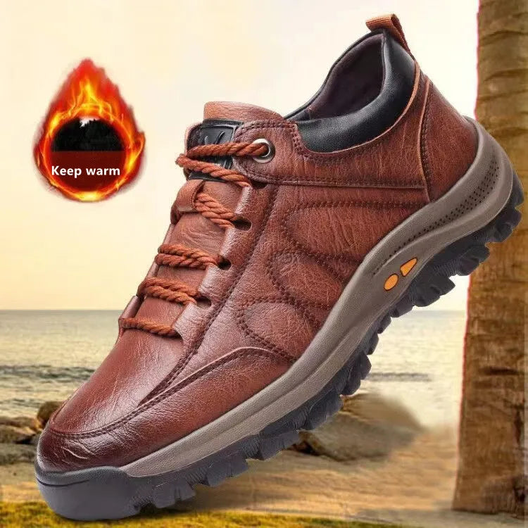 Men's Leather Winter Walking Shoes — Plush Lining Height-Increasing Anti-Slip Casual Shoes (Sizes 39-44)