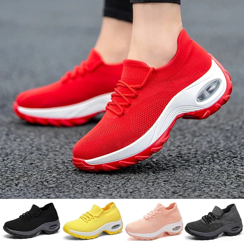 Women's Air Cushion Platform Sneakers — Mesh Lace-Up Tennis Shoes with Thick Sole (Sizes 35-42)