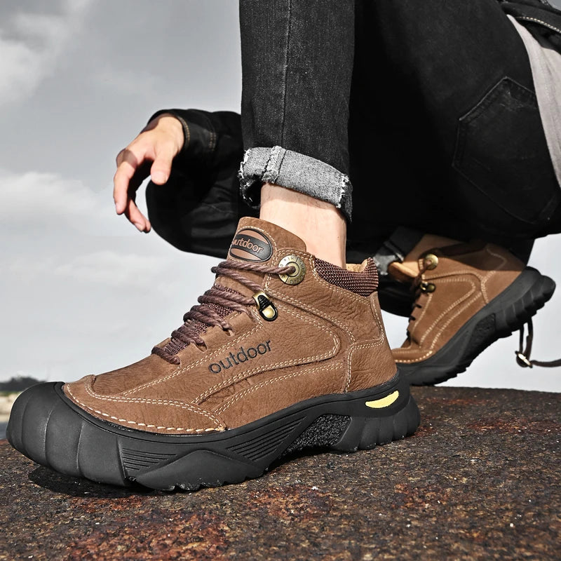Men's Cow Leather Lace-Up Ankle Boots
