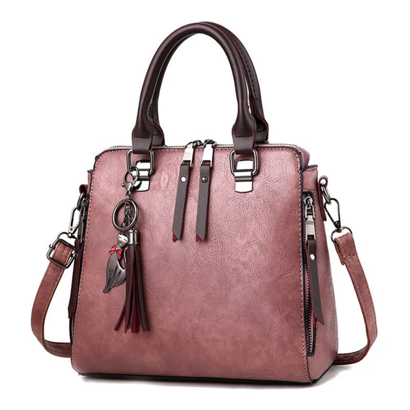 Vintage Cat Tassel Shell Crossbody Handbag – PU Leather Shoulder Tote for Women