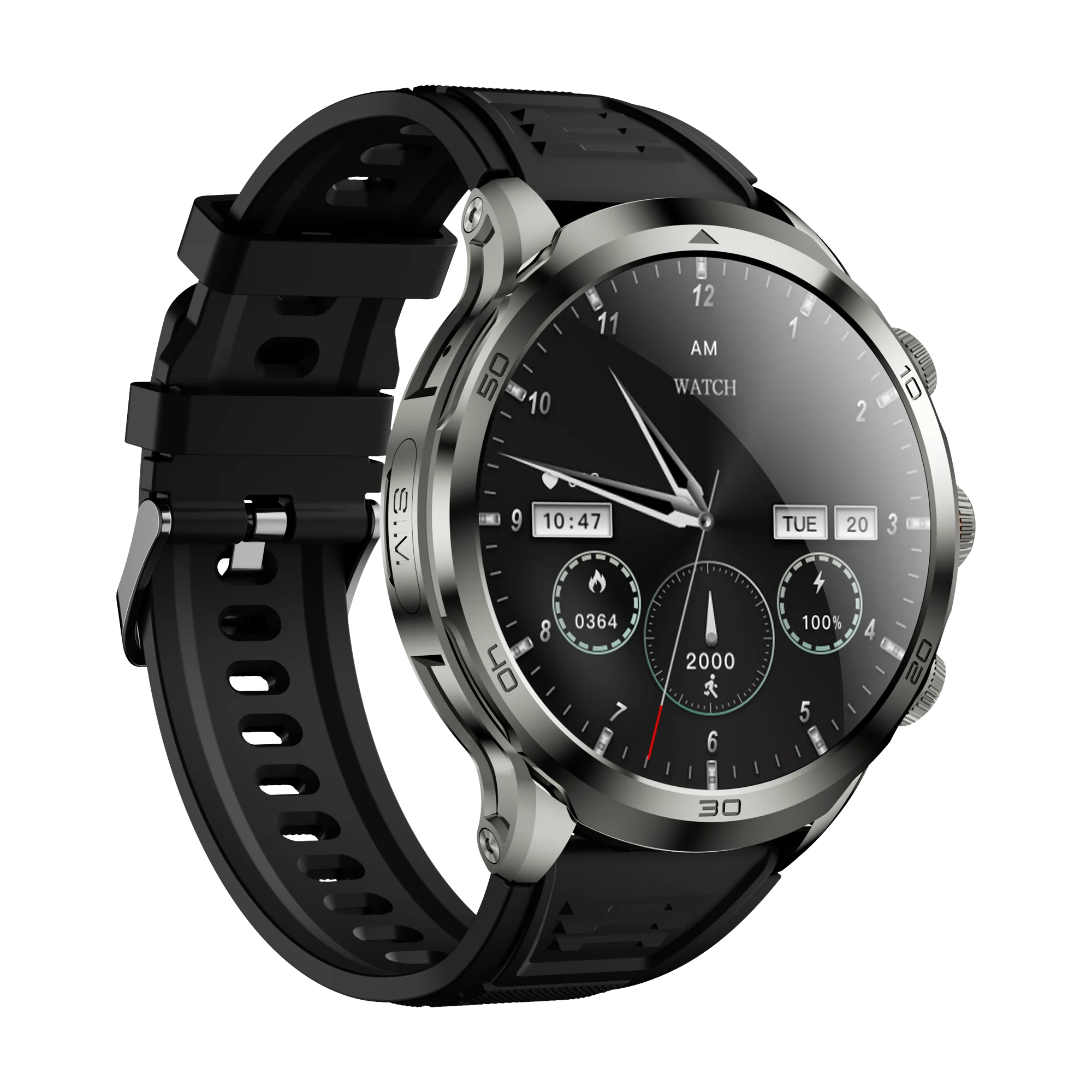 H19 Men's Smartwatch with 1.75 Inch HD AMOLED Screen 4G Connectivity IP67 Waterproof Silicone Band Side Camera GPS 3+32GB RAM