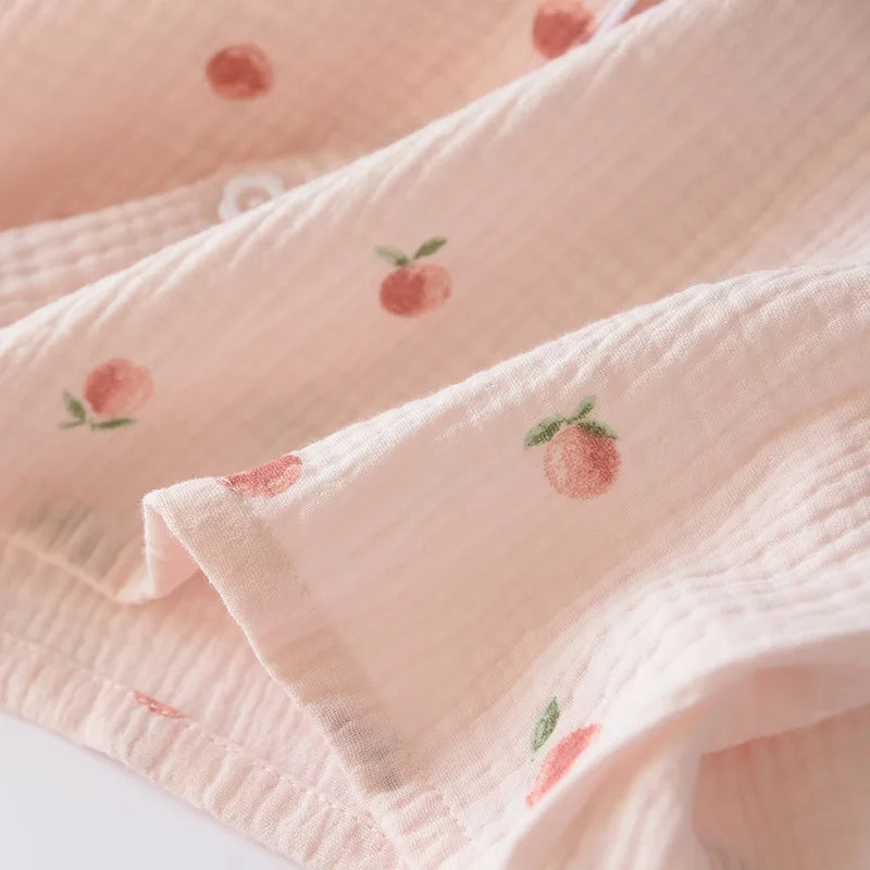 Women's 100% Cotton Short Sleeve Shorts Pajamas Set | Thin Crepe Cloth Spring Autumn Loose Homewear