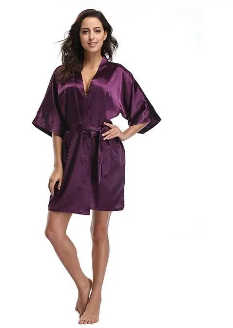 Women's Satin Bridal Kimono Robe | Wedding Spa Bathrobe Nightgown up to 4XL