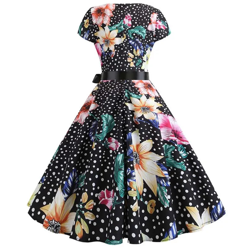 Women Summer Music Note Print Dress 50s 60s Robe Retro Swing Casual Vintage Party Dresses Vestidos