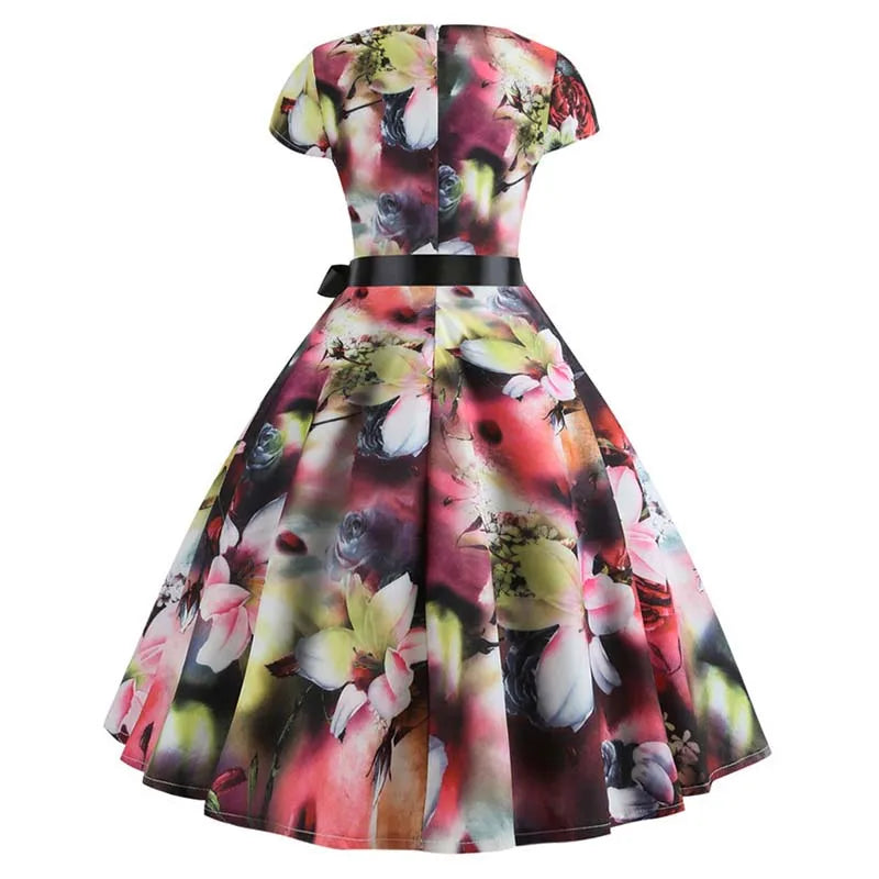 Women Summer Music Note Print Dress 50s 60s Robe Retro Swing Casual Vintage Party Dresses Vestidos