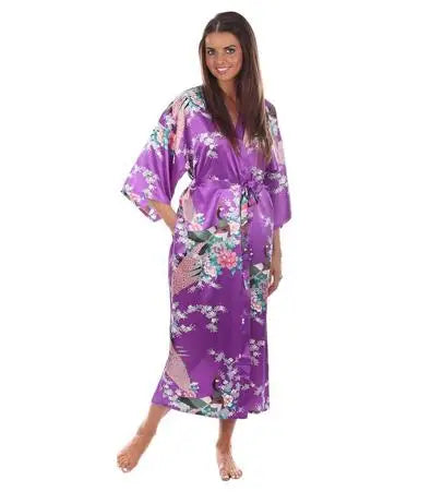 Silk Floral Bridesmaid Kimono Robe | Long Satin Bridal Dressing Gown