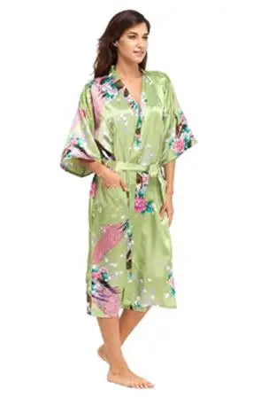 Silk Floral Bridesmaid Kimono Robe | Long Satin Bridal Dressing Gown