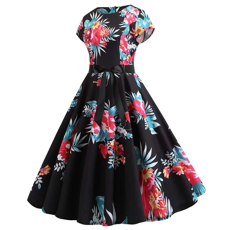 Women Summer Music Note Print Dress 50s 60s Robe Retro Swing Casual Vintage Party Dresses Vestidos