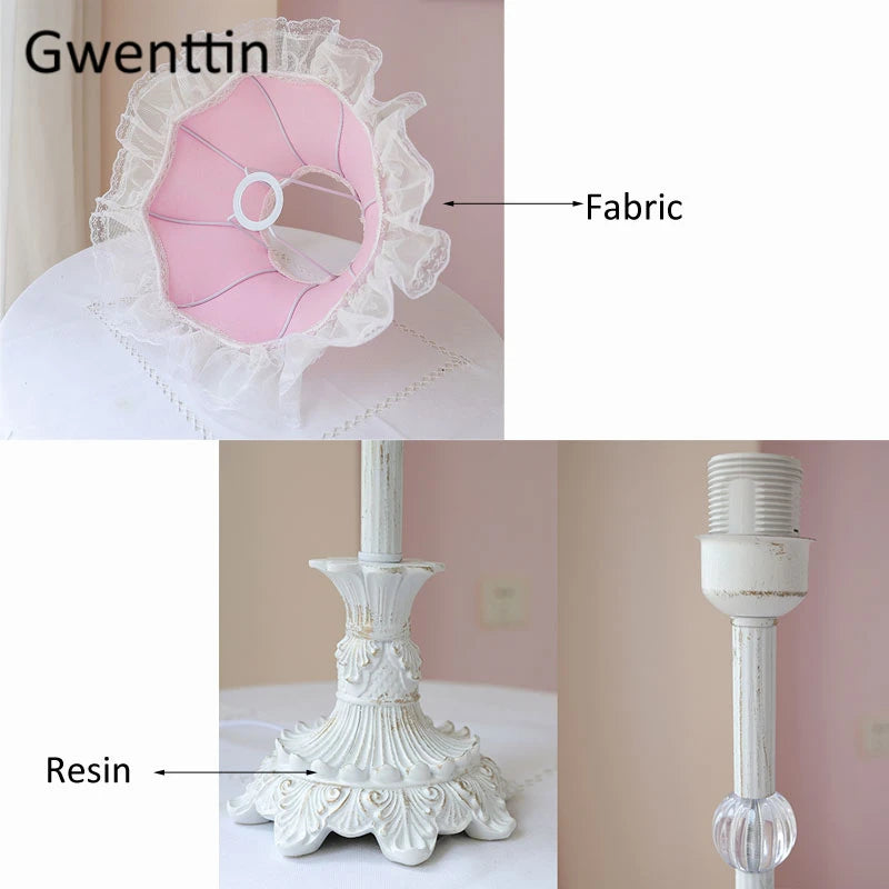 Lace Table Lamp – Pink or White Fabric Shade