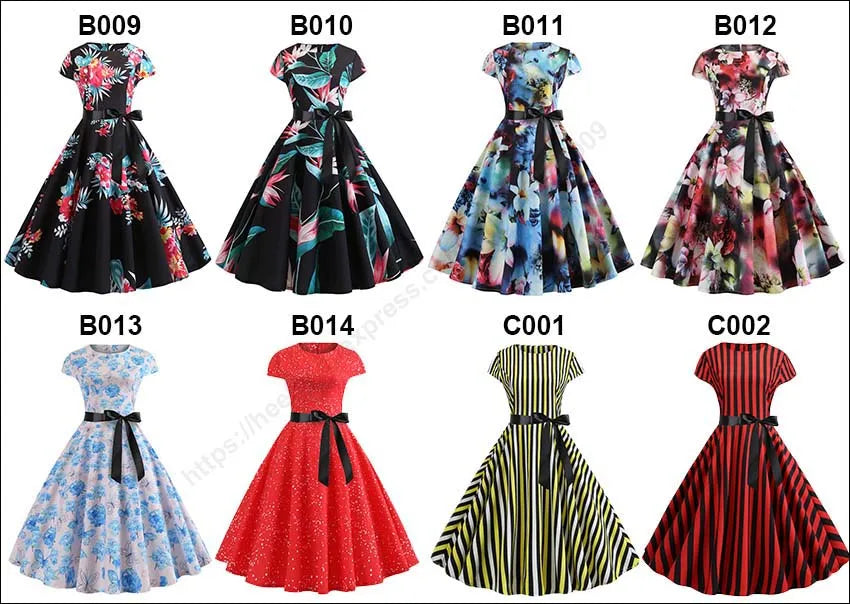 Women Summer Music Note Print Dress 50s 60s Robe Retro Swing Casual Vintage Party Dresses Vestidos