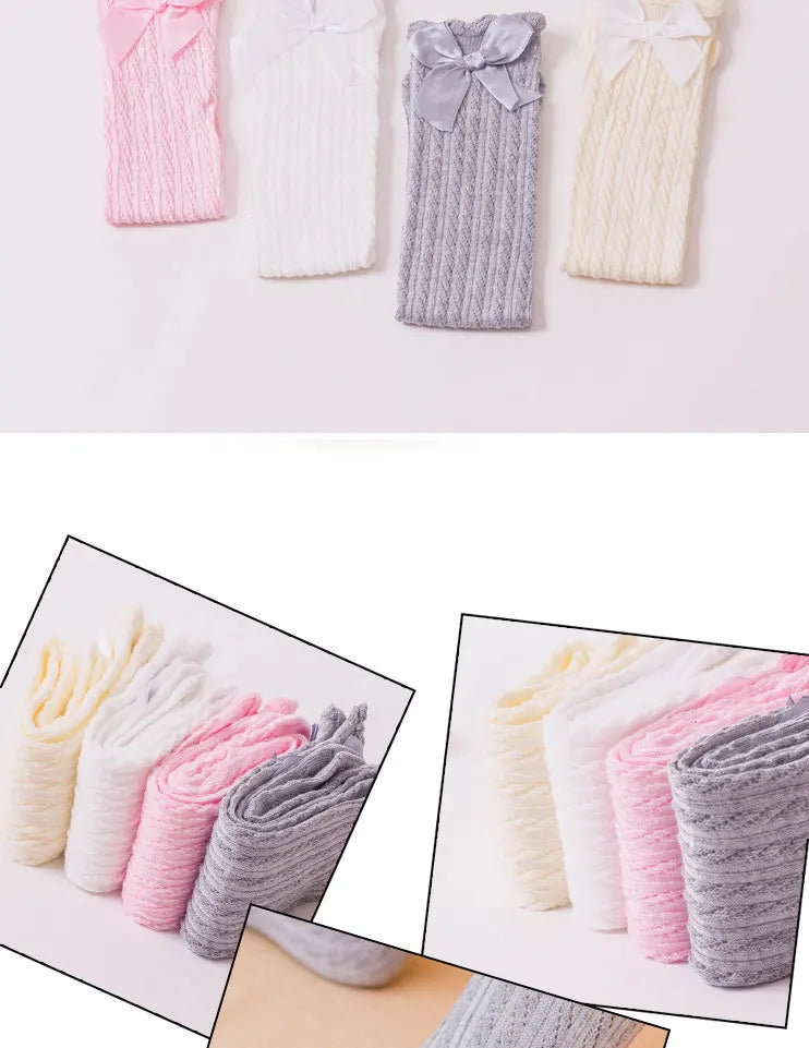 Girls’ Knee-High Bow Cartoon Socks — Ages 2–12