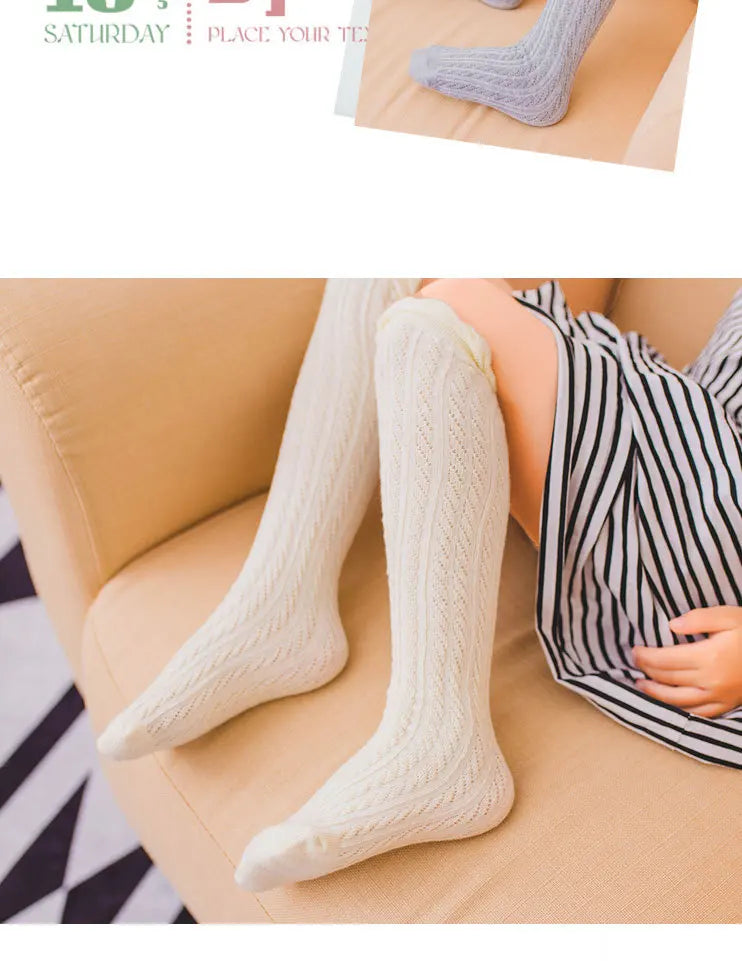 Girls’ Knee-High Bow Cartoon Socks — Ages 2–12