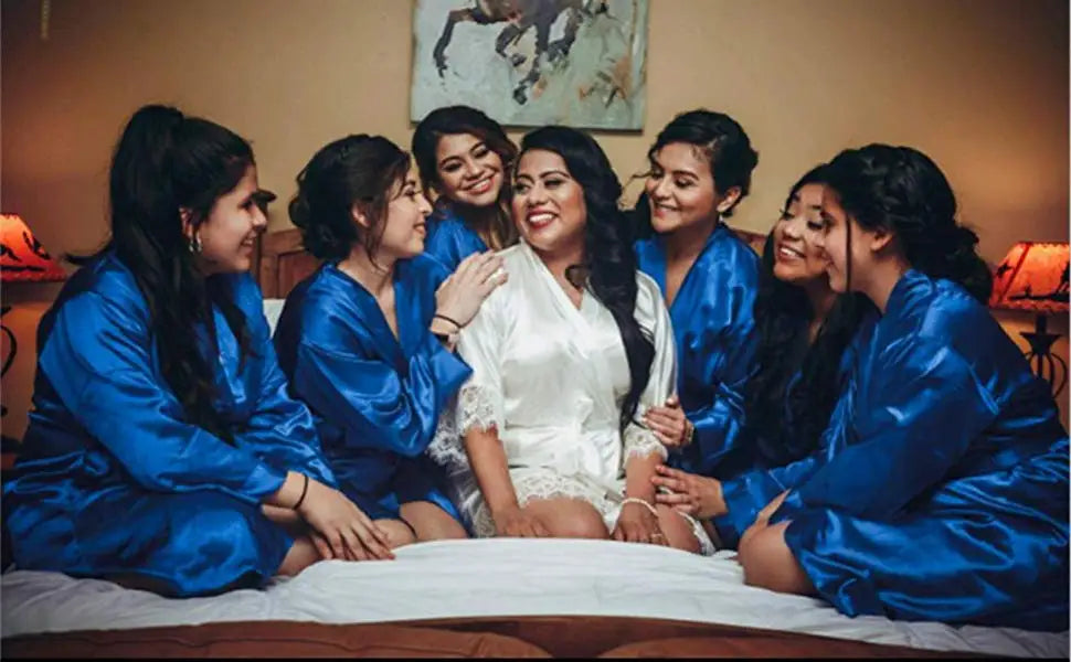 Women's Satin Bridal Kimono Robe | Wedding Spa Bathrobe Nightgown up to 4XL