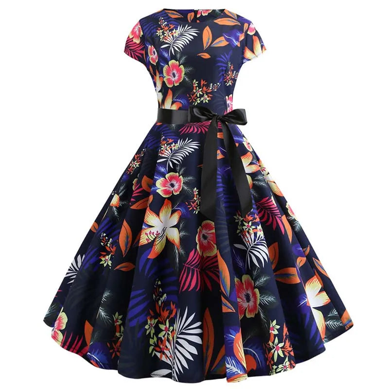 Women Summer Music Note Print Dress 50s 60s Robe Retro Swing Casual Vintage Party Dresses Vestidos