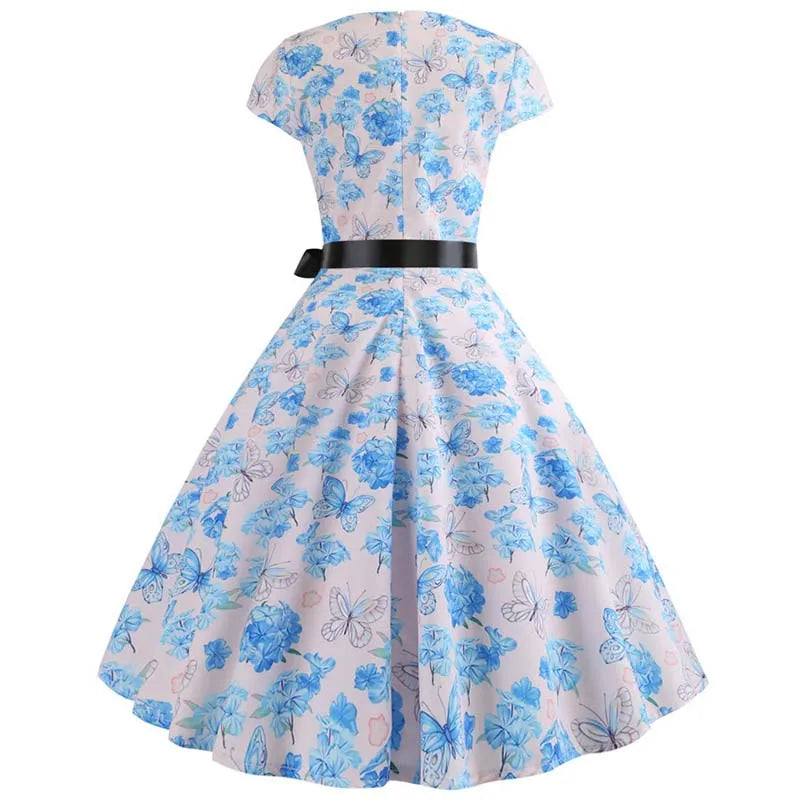 Women Summer Music Note Print Dress 50s 60s Robe Retro Swing Casual Vintage Party Dresses Vestidos