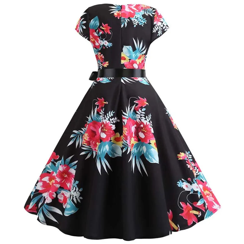Women Summer Music Note Print Dress 50s 60s Robe Retro Swing Casual Vintage Party Dresses Vestidos