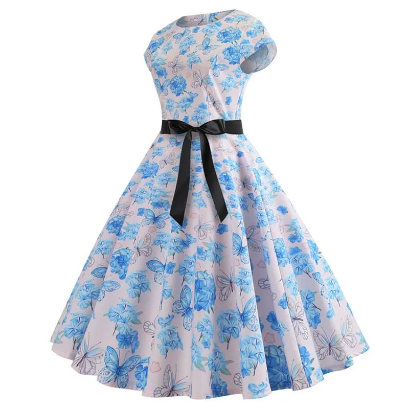 Women Summer Music Note Print Dress 50s 60s Robe Retro Swing Casual Vintage Party Dresses Vestidos