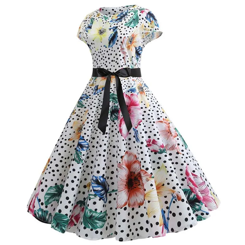Women Summer Music Note Print Dress 50s 60s Robe Retro Swing Casual Vintage Party Dresses Vestidos