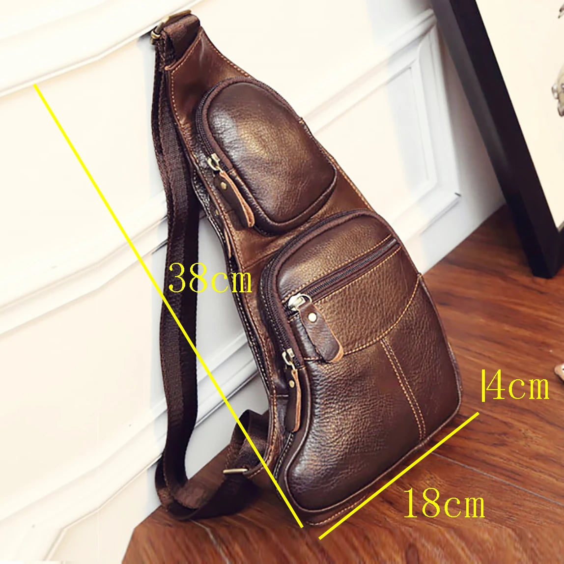 HAOSHUAI Men’s Genuine Leather Crossbody Sling Bag – Vintage Half-Moon, Zipper, Travel & Casual, Black & Coffee