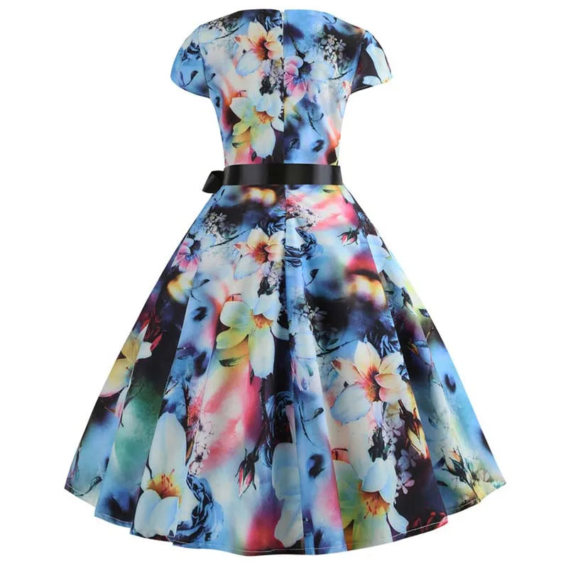 Women Summer Music Note Print Dress 50s 60s Robe Retro Swing Casual Vintage Party Dresses Vestidos