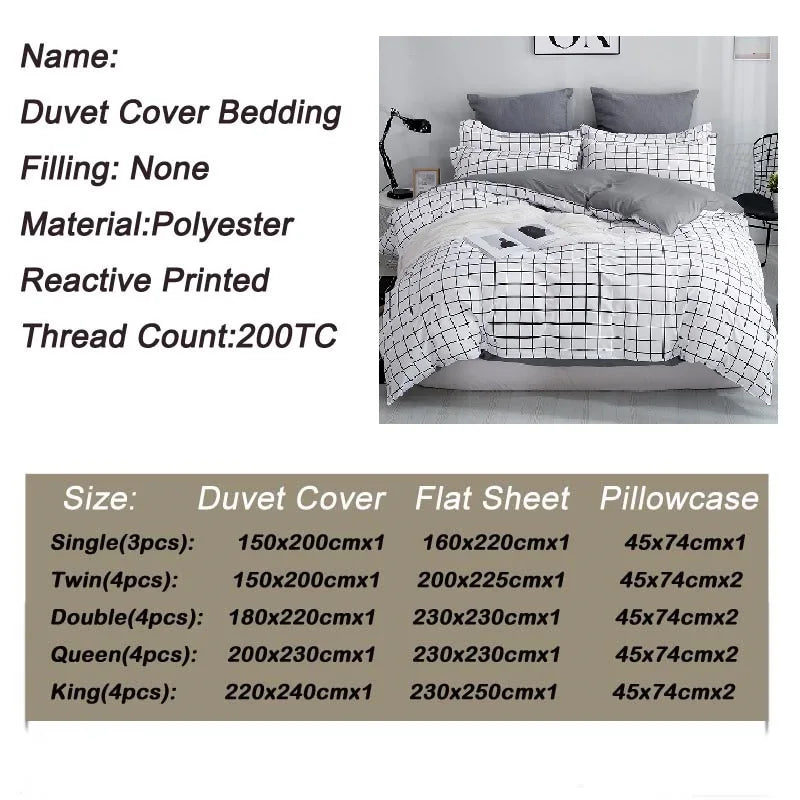 Microfiber Reactive Print Bedding Set – Duvet Cover, Flat Sheet & Pillowcases, 16 Patterns & 5 Sizes