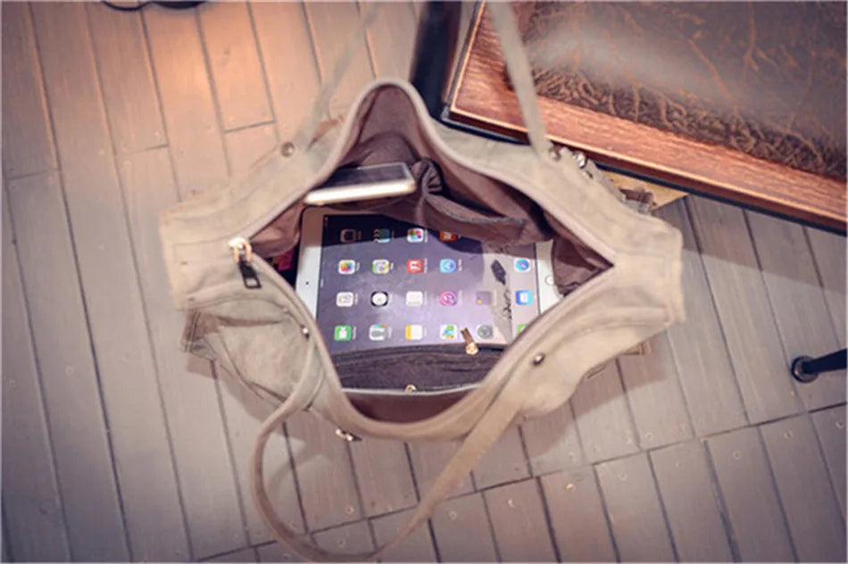 Luxury Matte Faux Suede Large Tote Bag – Vintage Rivet Tassel Handbag for Women