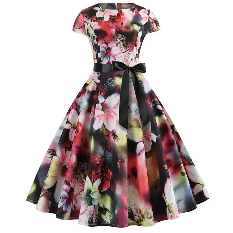 Women Summer Music Note Print Dress 50s 60s Robe Retro Swing Casual Vintage Party Dresses Vestidos
