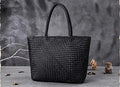 Handmade Woven Cowhide Leather Bucket Tote Bag – Romantic Beach Shoulder Handbag for Women