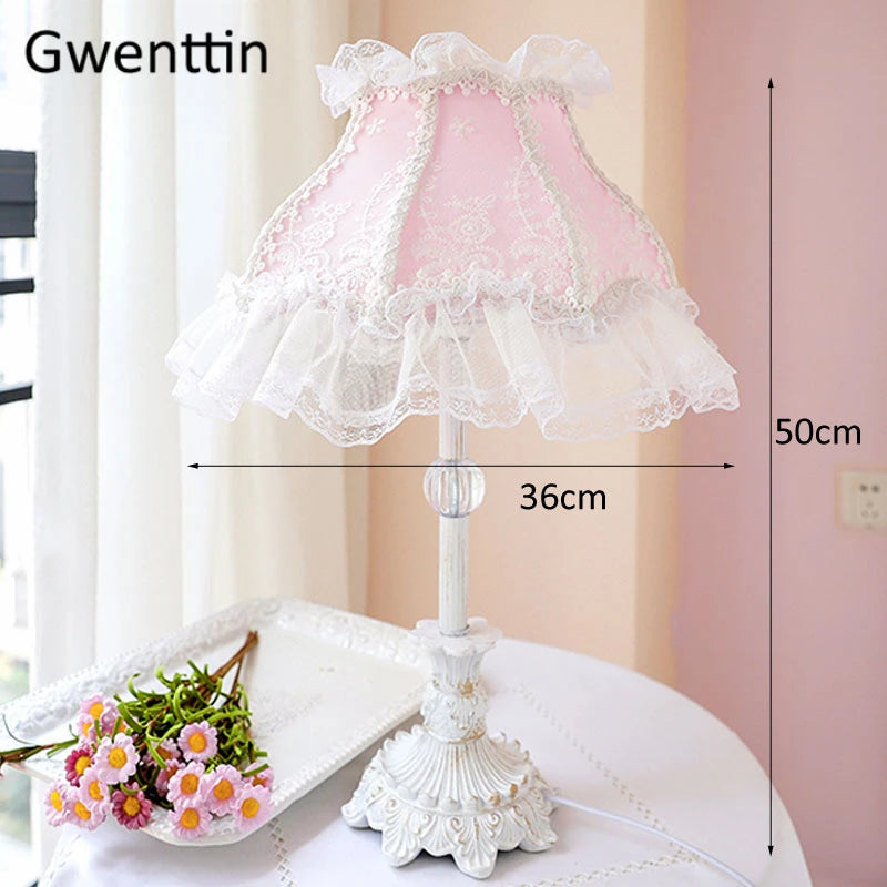 Lace Table Lamp – Pink or White Fabric Shade