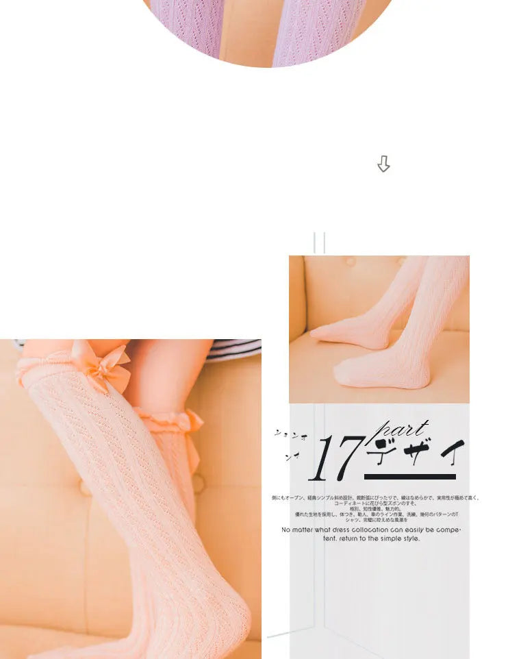 Girls’ Knee-High Bow Cartoon Socks — Ages 2–12