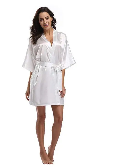 Women's Satin Bridal Kimono Robe | Wedding Spa Bathrobe Nightgown up to 4XL