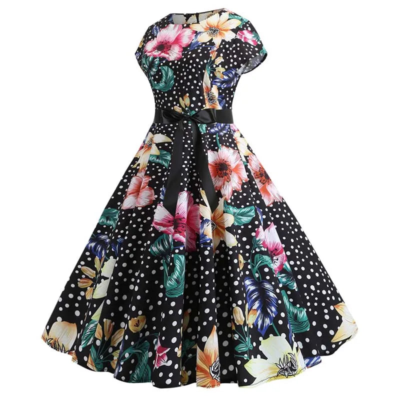 Women Summer Music Note Print Dress 50s 60s Robe Retro Swing Casual Vintage Party Dresses Vestidos