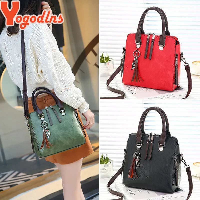 Vintage Cat Tassel Shell Crossbody Handbag – PU Leather Shoulder Tote for Women