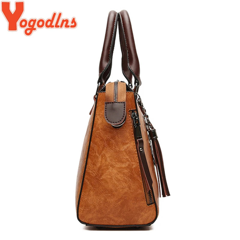 Vintage Cat Tassel Shell Crossbody Handbag – PU Leather Shoulder Tote for Women