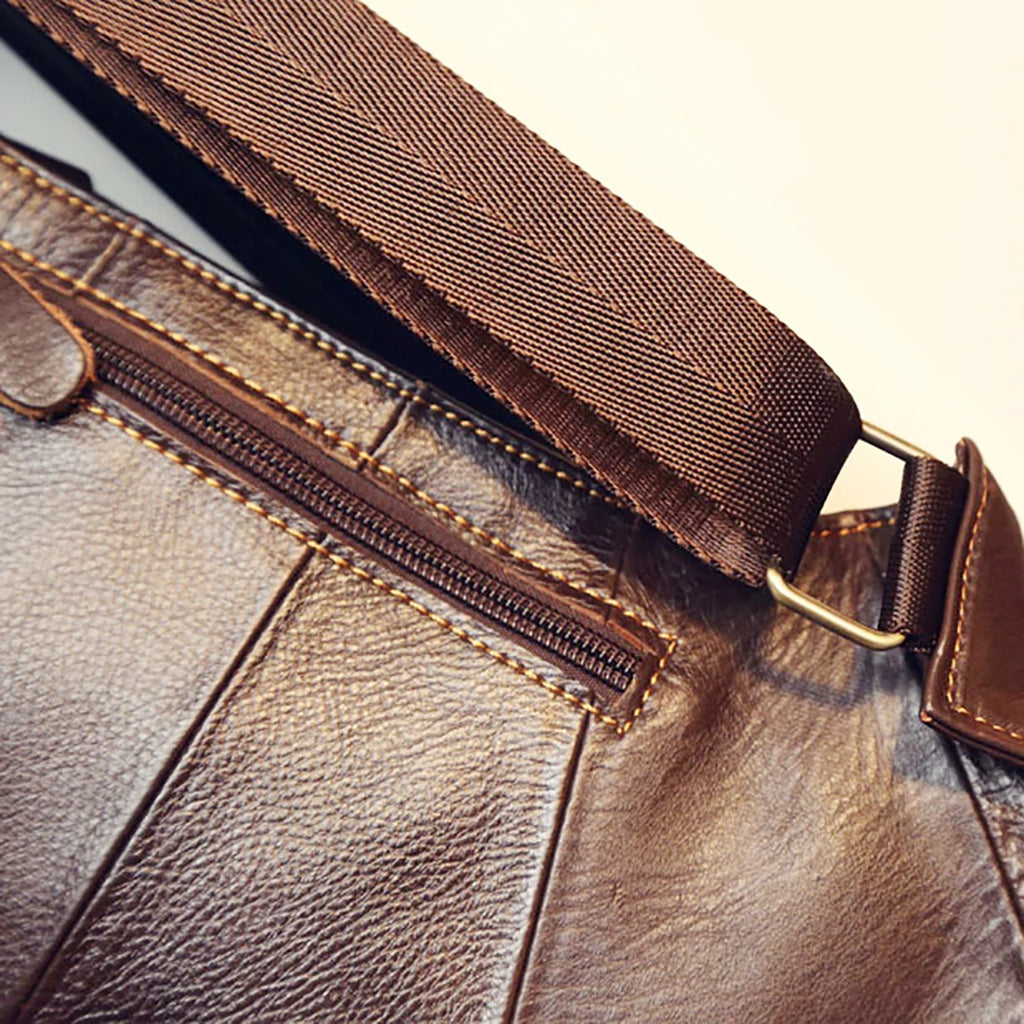 HAOSHUAI Men’s Genuine Leather Crossbody Sling Bag – Vintage Half-Moon, Zipper, Travel & Casual, Black & Coffee