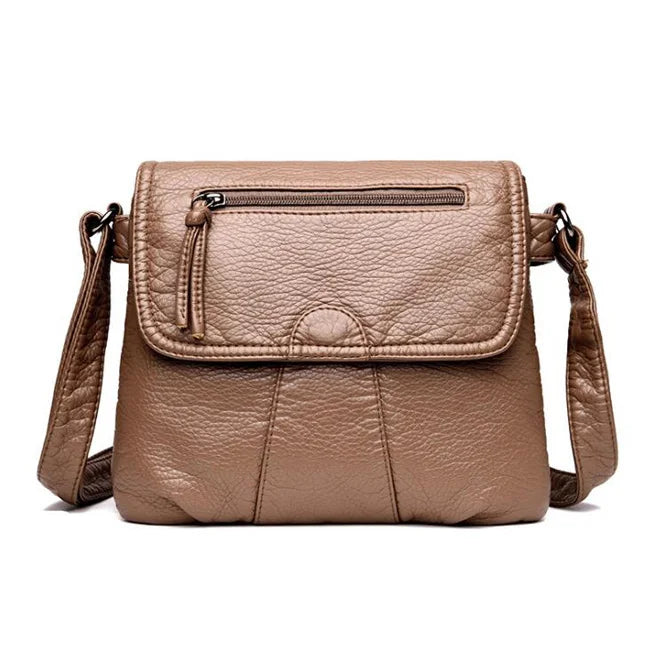 REPRCLA 2-Layer Flap Crossbody Shoulder Bag – Soft PU Leather Messenger Handbag for Women